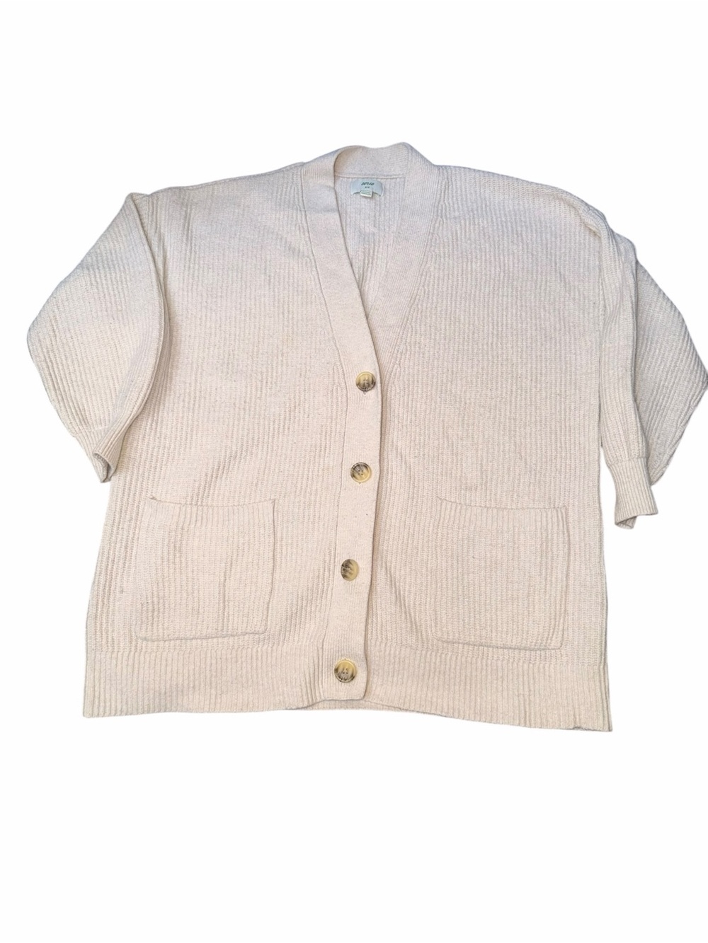 aerie Cream Ribbed Button-Up V-Neck Cardigan